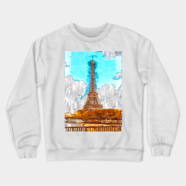 Vintage Eiffel Tower Autumn Canal Sketch. For Eiffel Tower & Paris Lovers. Crewneck Sweatshirt by ColortrixArt